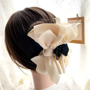 韩国发夹高级奶白纯黑色大蝴蝶结发抓夹后脑勺头饰盘发鲨鱼夹发饰