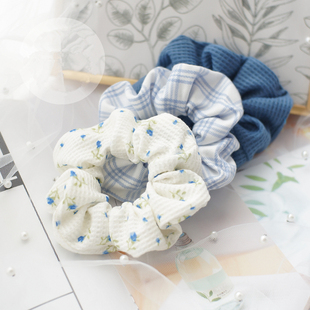 ins发饰复古BM少女蓝色碎花大肠圈美式 华夫格发圈发绳 brandy同款