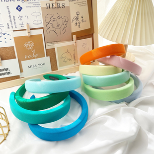 ins初秋绿色系发饰高颅顶宽边海绵增高发箍复古法式 百搭压发头箍