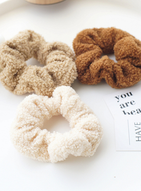 秋冬新款毛绒大肠发圈女圣诞发饰奶油发绳米白皮筋泰迪卷头绳头饰