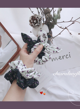 ins法式复古花园布艺发圈紫色玫瑰花大肠圈蝴蝶结发绳兔耳朵皮筋