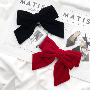 ins法式 复古发饰丝绒蝴蝶结发夹lolita发卡弹簧顶夹头饰气质头花