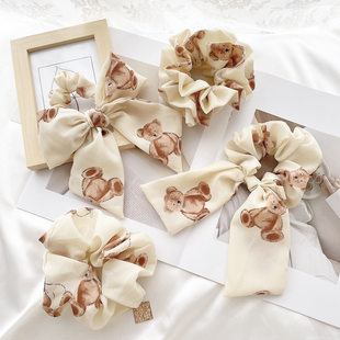 原创发饰日系可爱小熊大肠圈蝴蝶结发圈飘带发绳头饰马尾皮筋 包邮