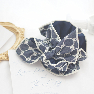 原创发饰复古蕾丝牛仔发圈日系森女蝴蝶结发绳丸子头花OL头饰 包邮