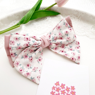 夏日仙美发饰粉色花朵蝴蝶结发夹弹簧夹后脑勺夹子头饰发卡马尾夹