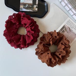 安可拉红与美拉德棕高级版 刺绣蕾丝发圈超大肠圈头饰女发饰盘发绳