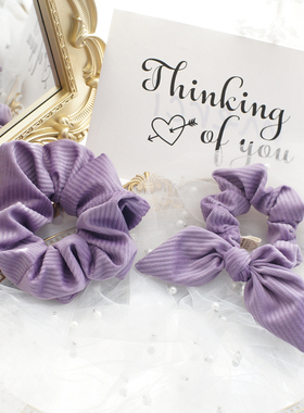 原创发饰奶油甜心紫色大肠圈灯芯绒兔耳朵发圈蝴蝶结发绳头饰头花