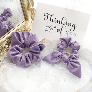 原创发饰奶油甜心紫色大肠圈灯芯绒兔耳朵发圈蝴蝶结发绳头饰头花