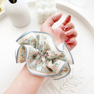 原创发饰绿色复古大肠发圈女2025新款 皮筋碎花发绳头饰盘发扎头花