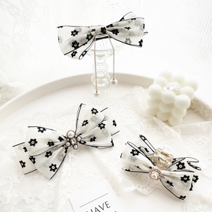 原创发饰复古发卡白色欧根纱蝴蝶结发夹流苏顶夹后脑勺发抓夹头饰