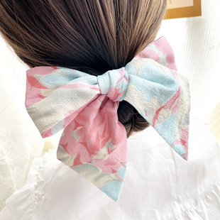 原创发饰粉蓝高级感蝴蝶结发圈飘带发绳仙美头绳后脑勺头饰品皮筋