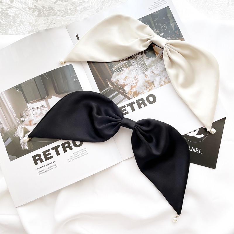 桃子柚法式绸缎蝴蝶结发夹顶夹