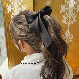 ins韩国发饰大地色复古向下香蕉夹气质缎带蝴蝶结竖夹马尾夹发夹