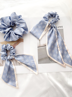 原创发饰时尚笑脸缎面大肠圈蝴蝶结发圈飘带发绳复古头饰韩国头花