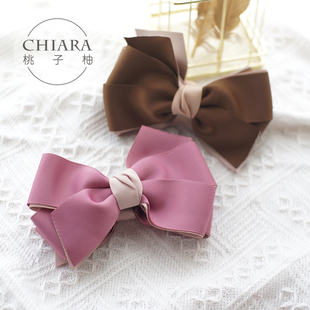 韩国发饰双层撞色香蕉夹气质缎带大蝴蝶结竖夹发夹OL头饰头花 包邮