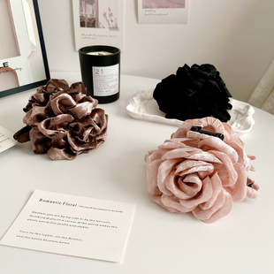 法式 丝绒玫瑰花抓夹大号高级感发饰发量多发夹盘发抓后脑勺头饰女
