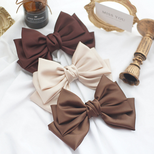 美拉德发饰丝绸缎面大蝴蝶结头饰发夹高级感棕色发卡后脑勺顶夹子