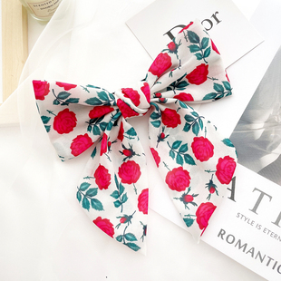 原创发饰日系复古红玫瑰花蝴蝶结发夹大号甜美飘带顶夹盘发卡头饰