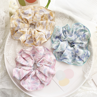 春日温柔雪纺发圈超大肠圈原创发饰夏天粉色头饰盘发绳扎头花皮筋