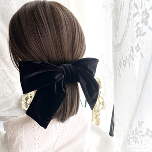 ins复古丝绒发饰黑色蝴蝶结发夹大号发卡后脑勺头饰女顶夹子头花