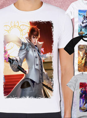 赵云王者荣耀 嘻哈天王引擎之心未来纪元白执事宽松短袖T恤男女夏