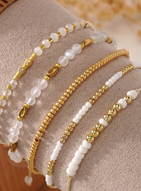 Ins风金白水晶珠饰套装手链多件组合工艺细腻日常穿搭显精致饰品