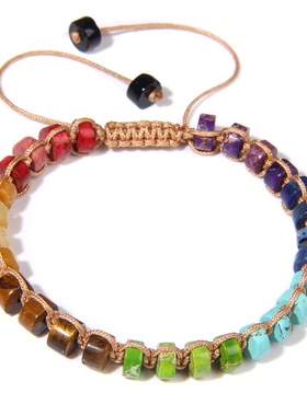 车轮石头珠子编织手链男欧美流行手工绕线编织男女手串抽拉绳手串