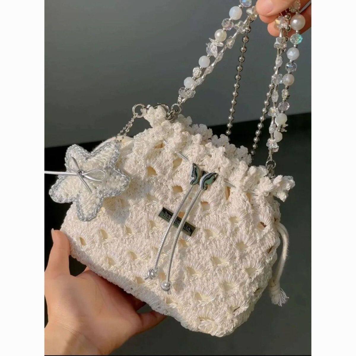 网红银色包芯纱Feve同款闪银特色编织线碎银线diy手工钩织包批发 - 实物图