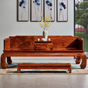 红木素面罗汉床刺猬紫檀三围板罗汉床实木花梨木独板卧榻三件套