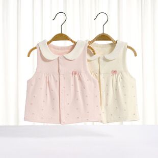 纯棉a类女宝宝春秋小马甲婴儿可爱娃娃领开衫薄款坎肩小月龄背心