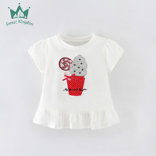 女童宝宝短袖裙摆式体恤上衣儿童夏装半袖裙边T恤薄款幼儿园小孩