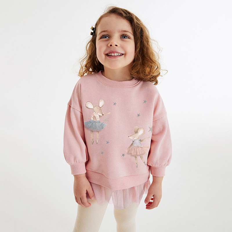 女童春秋款外穿套装女宝宝带裙边卫衣儿童裙摆上衣纯棉小女孩衣服