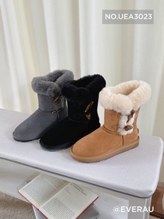 EVERAU皮毛一体雪地靴女冬季加绒加厚棉靴新款保暖毛毛棉鞋3023