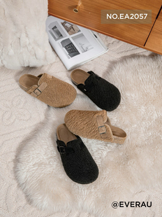 新款2024EVER2057现货泰迪半拖一脚蹬女鞋舒适休闲鞋