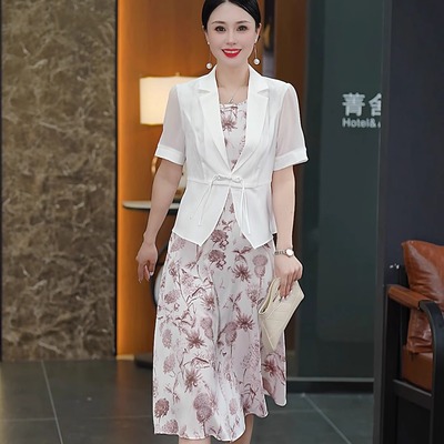 新中式妈妈夏装连衣裙两件套