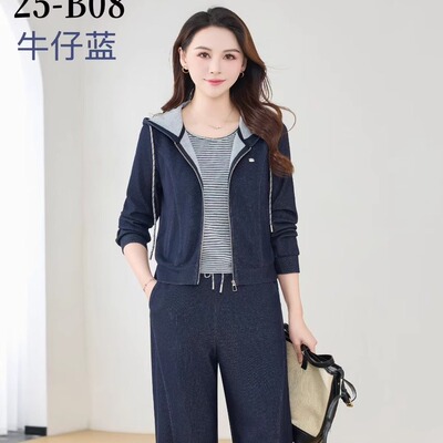 2025年秋季新款时尚百搭显瘦连帽短款外套女休闲宽松减龄时尚套装