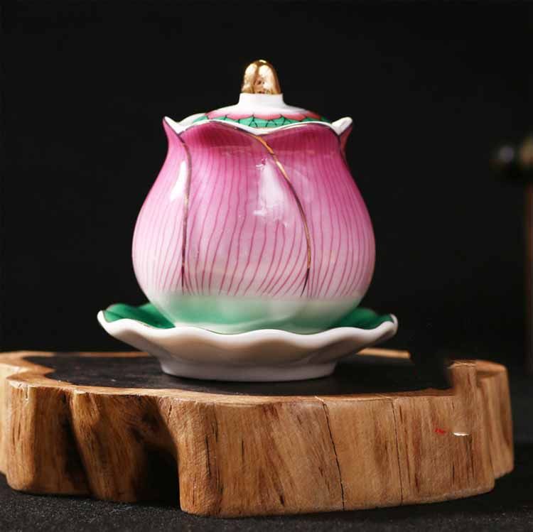 陶瓷富贵莲花粉色供水杯