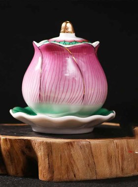 陶瓷富贵莲花粉色供水杯