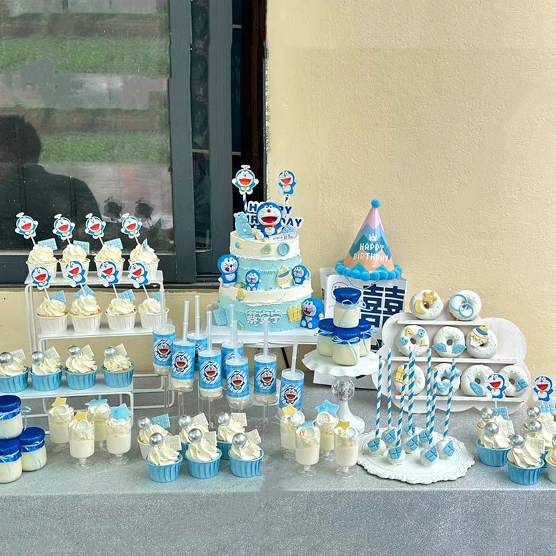 宝宝生日装饰哆啦A梦蛋糕摆件 卡通男孩烘焙装扮机器猫甜品台装饰
