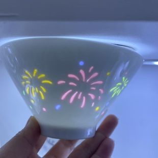 七彩玲珑烟花碗 景德镇玲珑碗 陶瓷烟花米饭碗 高白泥斗笠饭碗5寸