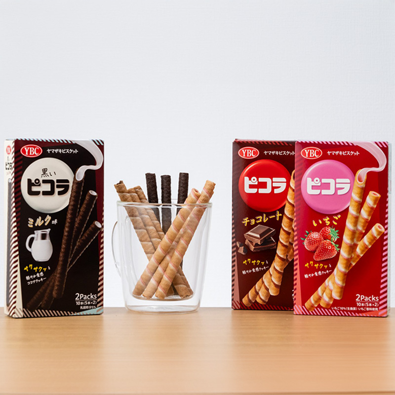 日本YBC草莓牛奶可可巧克力夹心饼干棒卷心酥威化卷蛋卷点心零食