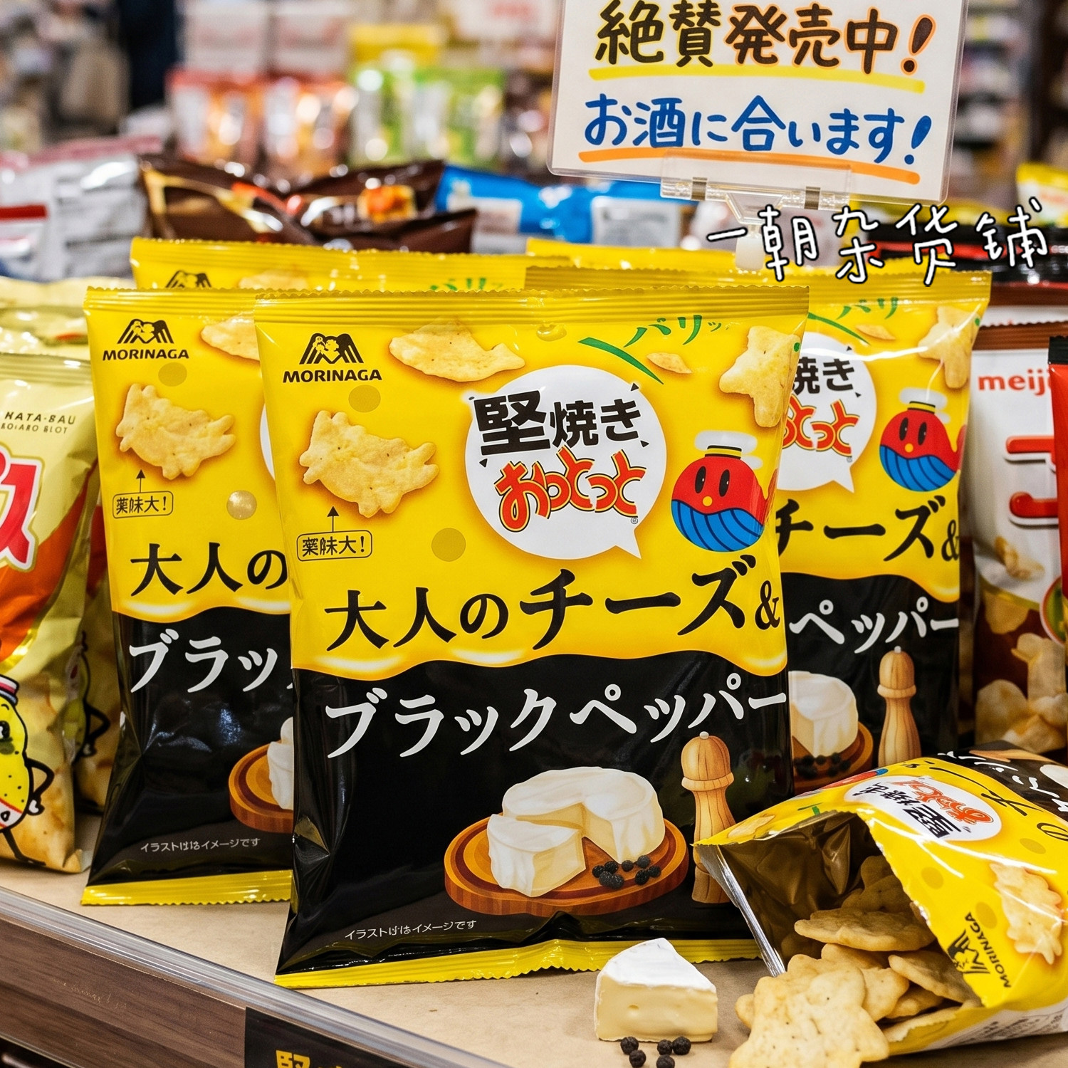 日本森永制果Morinaga干脆脆芝士黑胡椒味硬脆小饼干零食 45g袋装