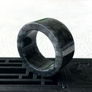 真品翡翠戒指天然缅甸A货冰种乌鸡方戒圈黑白水墨乌鸡玉扳指男女