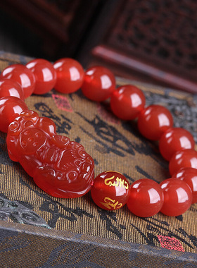 巴西红玛瑙貔貅手链男皮水晶