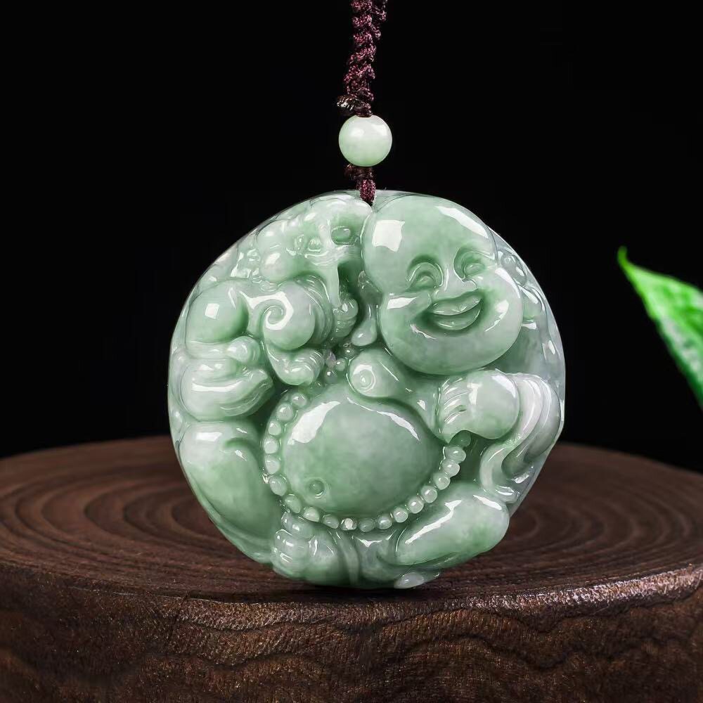 2026年新品弥勒佛吊坠天然翡翠A货玉佛吊坠招财貔貅佛公毛衣项链