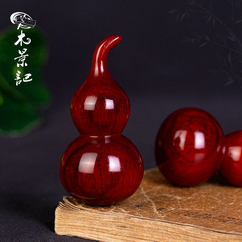 水波纹鸡血瘤疤葫芦摆件手把件小叶紫檀精雕刻木质车挂件饰 孤品