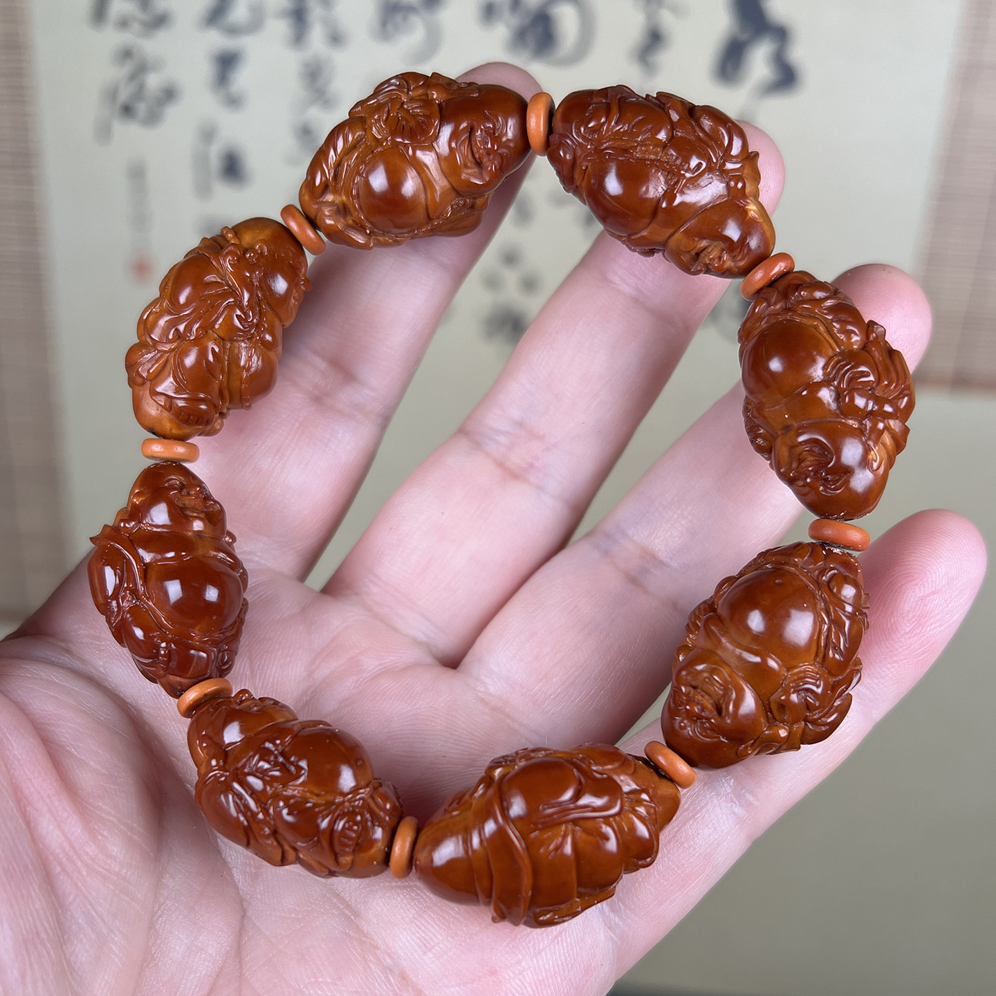 【8】纯手工橄榄核雕手串弥勒系列
