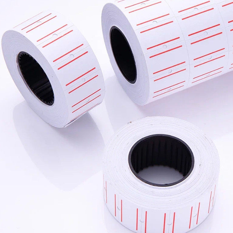 코딩 기계 가격 종이 슈퍼마켓 흰색 단일 행 두 개의 빨간색 라인 가격 단일 코드 종이 의류 매장 스티커 라벨 코딩 용지