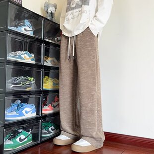 运动裤子男加厚秋冬季韩版潮流小众设计感青少年外穿长裤4XL5XL
