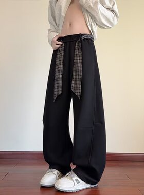 白色弯刀裤春秋2026年新款镰刀裤休闲运动男女阔腿卫裤5XL加大码